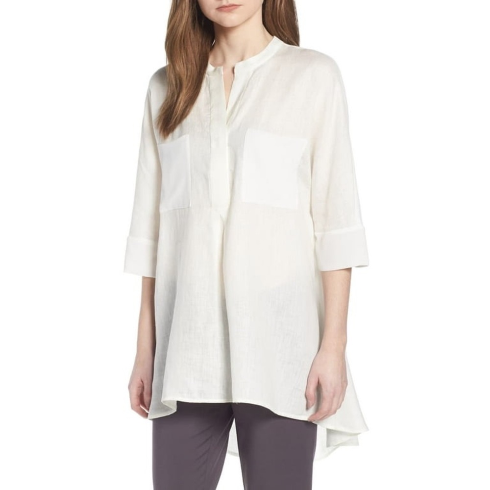 Ann Klein Linen Tunic Top, color white/ivory, Size Large.